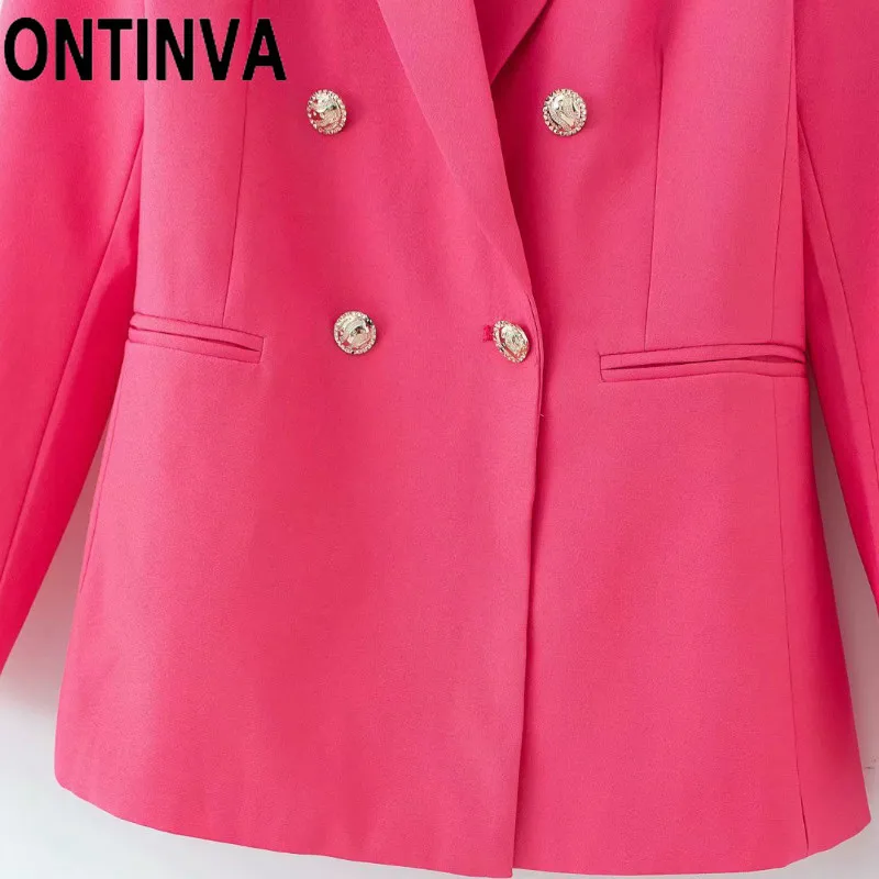 

Rose Red Long Sleeve Blazer for Women with Button Autumn Winter Fashion Coat Jackets Long Pants S M L Office Ladies Work Wear