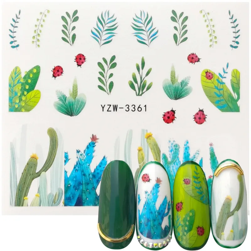 

2023 NEW Designs Cactus Water Decals Nail Sticker Green Plant Leaf Watermark Flakes Slider Tattoo Nail Art Decoration