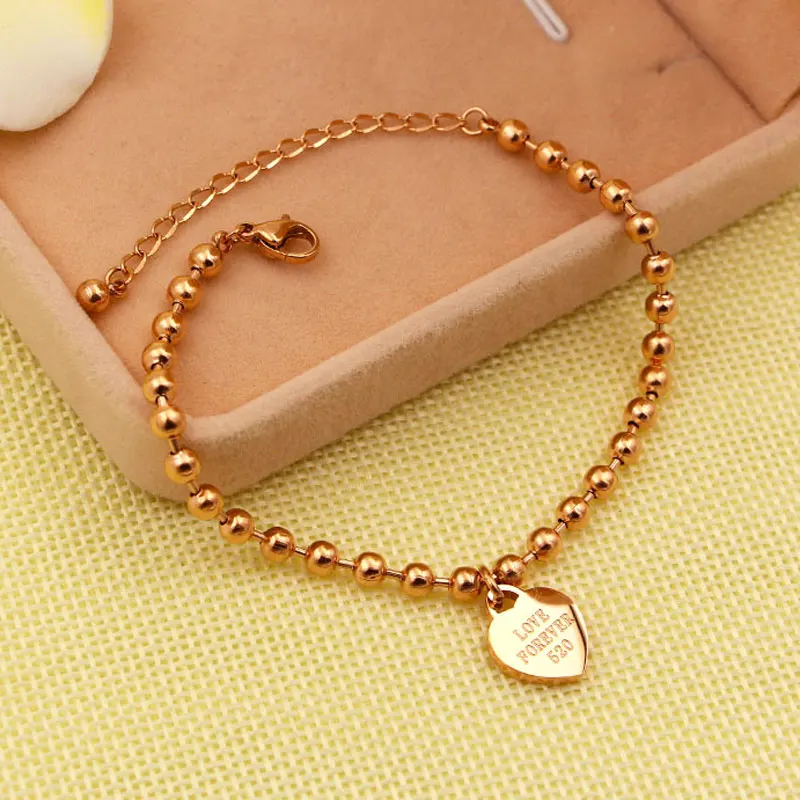 Цепочка из бисера с гравировкой Forever Love Heart Charm Anklet для женщин и девочек