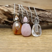natural tiger eye rose quartz oval faceted perfume bottle pendant raw crystal essential oil diffuser vial necklace jewelryqc1136