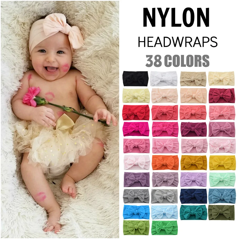 Baby hair accessories nylon bow children's hair band Super Soft wide hair hoop baby accessories headband for baby girl
