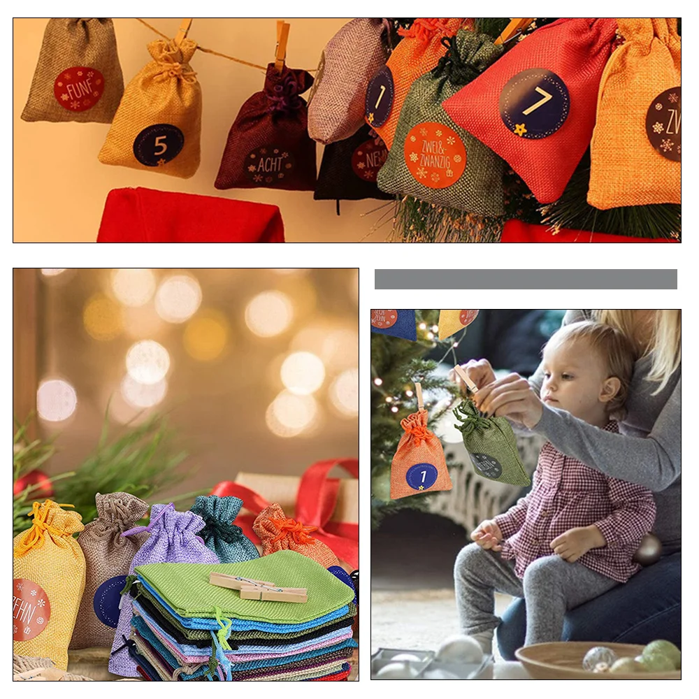 

Linen Beam Gift Bag 24-color Countdown Advent Calendar Christmas Gift Bag Set Home Supplies