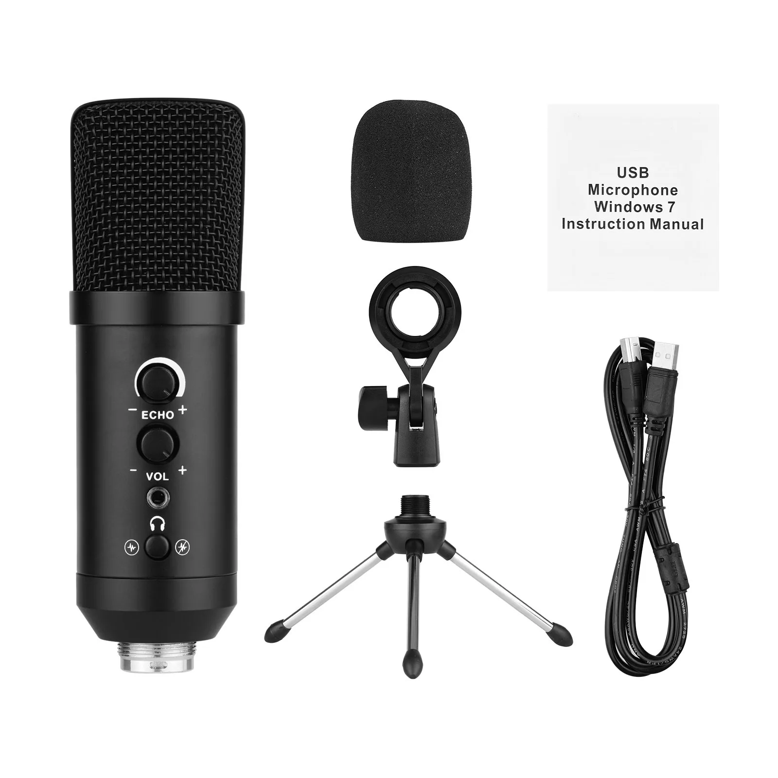 

USB компьютерный микрофон с бесшумным/шумоподавлением/BT соединением, кардиоидный конденсаторный микрофон в комплекте с мини-штативом и кабе...