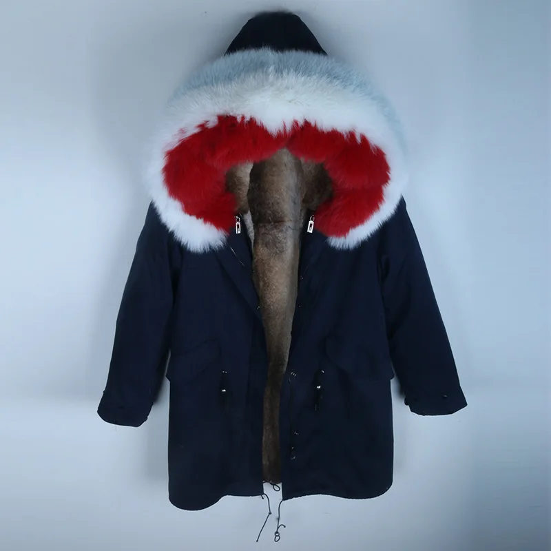 2019 new Warm winter ladies coat Natural rabbit fur lining jacket Real Fox Fur Collar Long Parka Fashion Thick real | Женская одежда