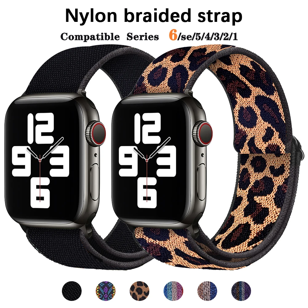 

Leopard Nylon Strap For Apple Watch Band 40mm 44mm Watchband 42mm 38mm Belt Solo Loop Bracelet Band For Apple Watch 6 Se 5 4 3 2