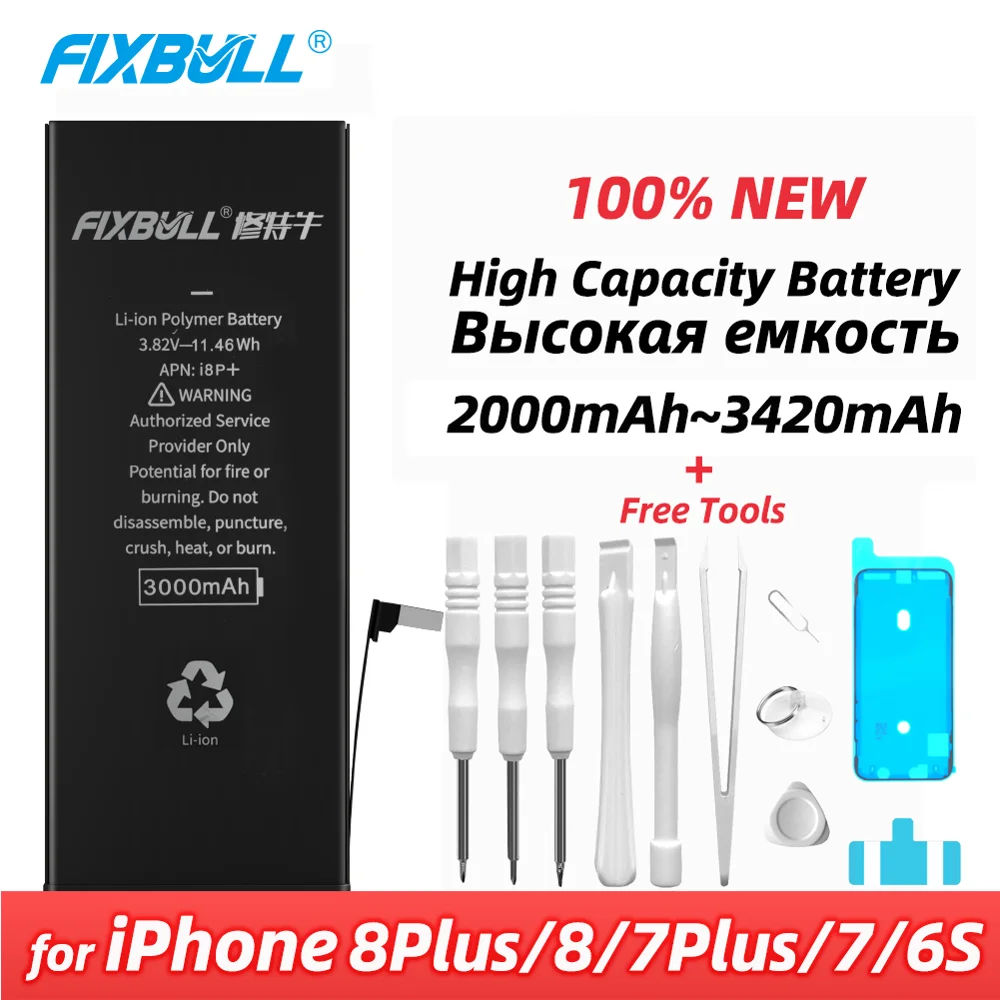 

Аккумулятор для телефона FIXBULL для Apple iPhone 8, 7 Plus, 8plus, 7 plus, 6s, сменный аккумулятор большой емкости для iPhone7, iPhone8 + Инструменты