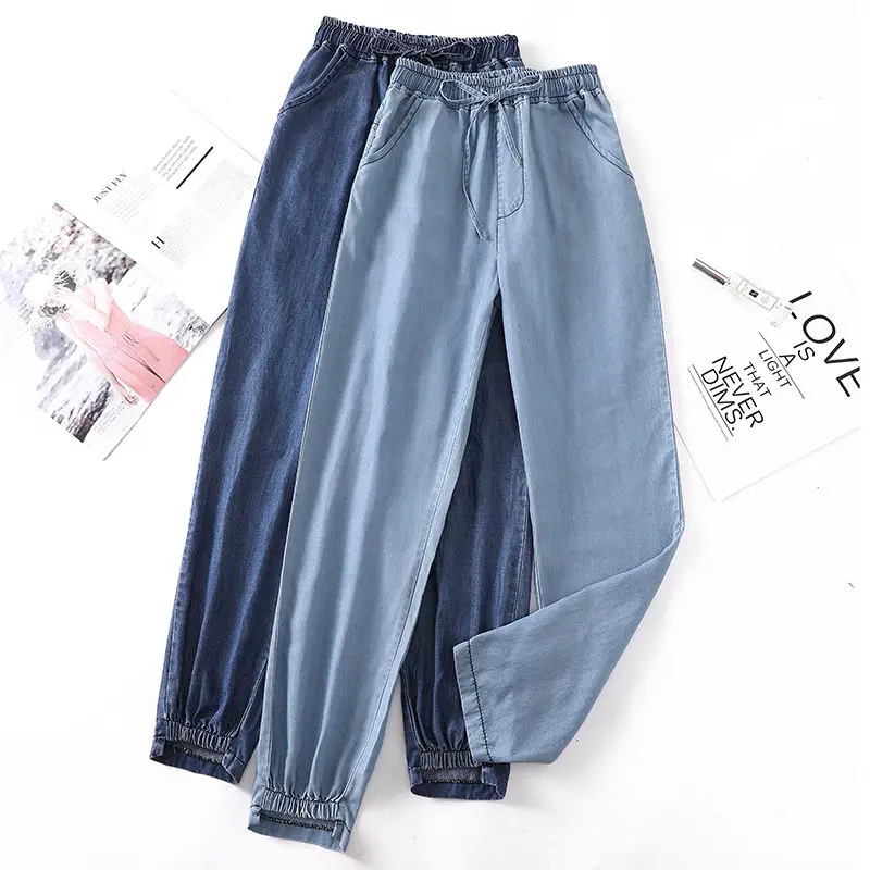 

5XL Plus Size Lace Up Thin Jeans Woman Loose Casual Tencel Denim Harem Pants Women High Waist Boyfriend Jeans For Women C6518