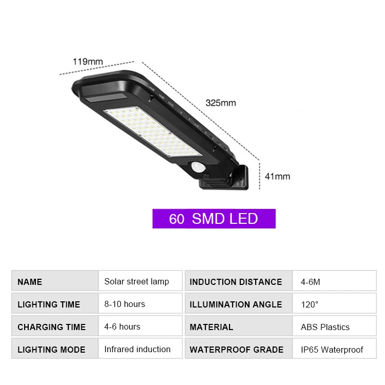 60 SMD LED Солнечный свет, наружное освещение, садовый светильник, пейзаж, водонепроницаемый, для дома, для двора, настенный светильник - Испускаемый цвет: 60 SMD LED