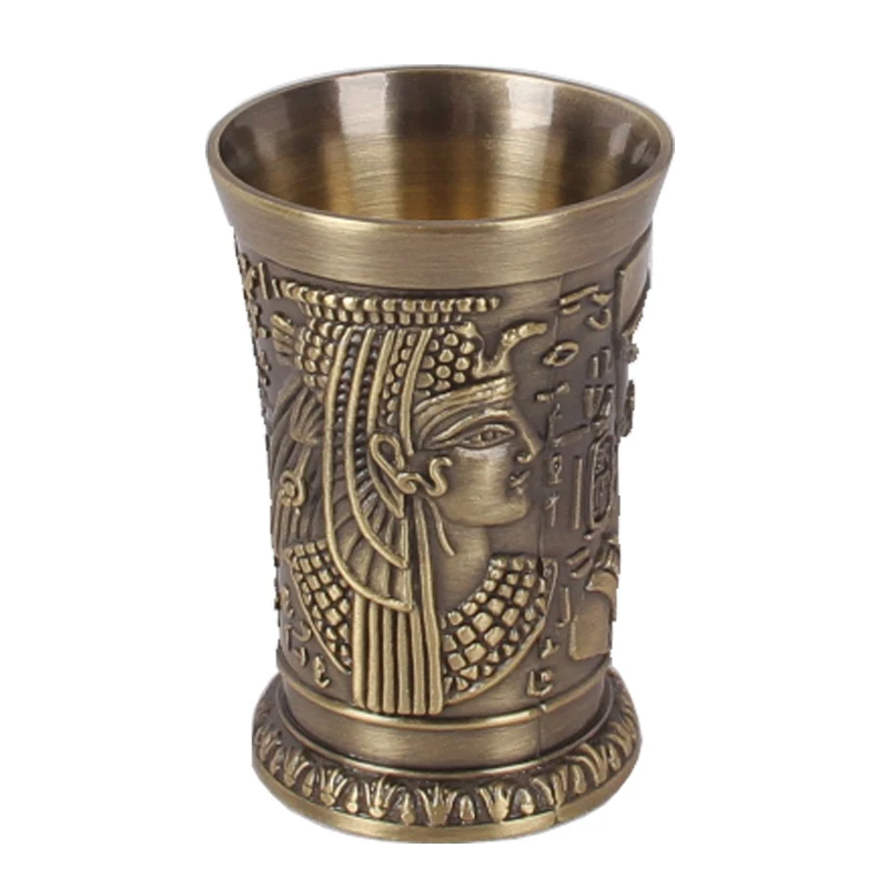 

3 Pcs Egypt Antique Bronze Copper Cup 3D Relief Shot Glass Wine Liquor Spirits Cleopatra Rameses Rah Vidro Verre a vin Cocktail
