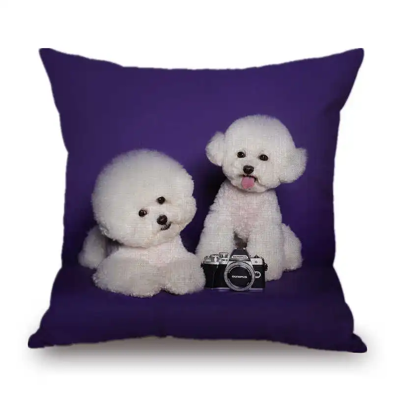 14 Bichon Frise, хлопковый льняной чехол для подушки, дивана, поясная наволочка, домашний декор - Цвет: 14