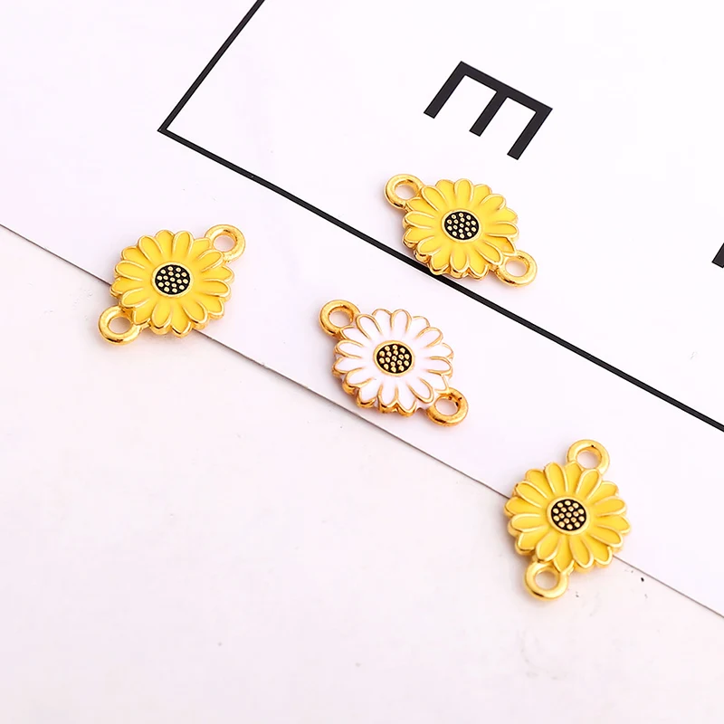 10 шт. эмалевые белые и желтые подвески в форме цветка соединительные масляные