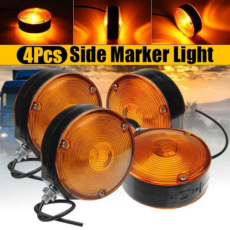 

1/2/4pc 24V Car Trailer Truck Lorry Lollipop Earring Amber Mirror Side Maker Light Lamp For RV Caravan