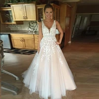on zhu champagne wedding dress with appliques custom made size beaded belt v back floor length tulle bridal gowns