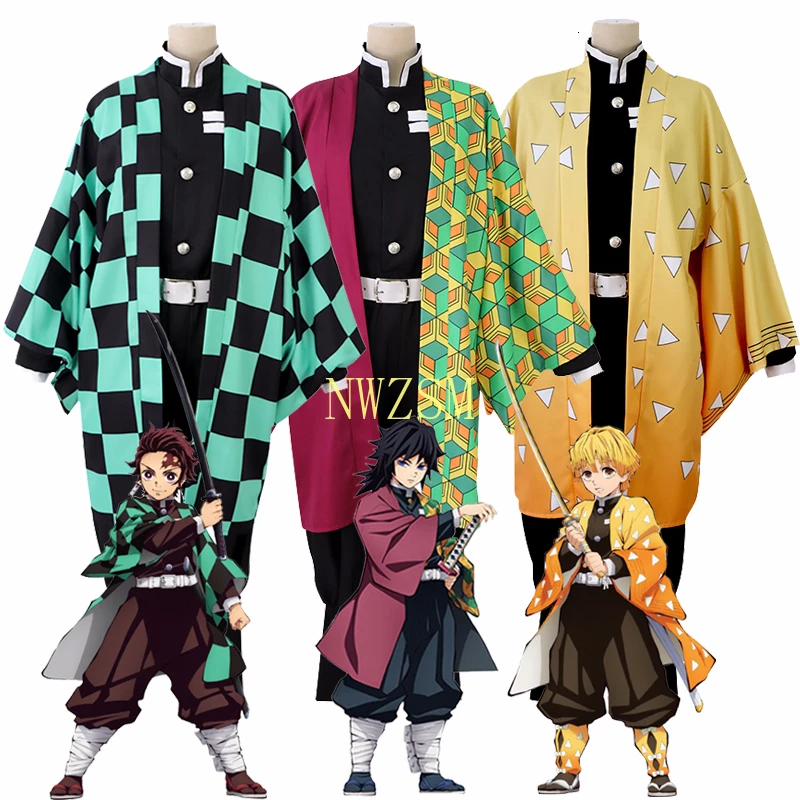 

Demon Slayer Kimetsu no Yaiba Cosplay Costume Wigs Kamado Tanjirou Agatsuma Zenitsu Giyuu Tomioka Full Set Japanese Kimono Hair