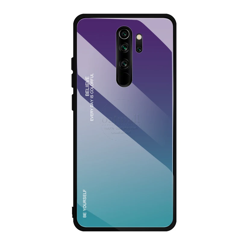 Purple Blue Блестящая задняя крышка для Xiaomi Redmi Note 8 Pro, чехол из закаленного стекла с градиентом, мягкая форма из ТПУ для Redmi 8 8A, чехол для телефона - Цвет: Purple Blue