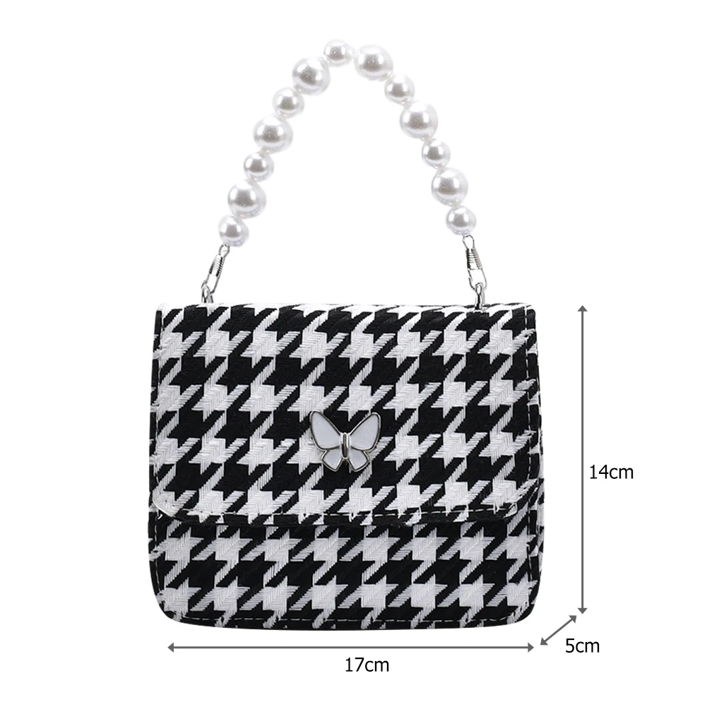 

Women Pearl Chain Portable Small Shoulder Handbag Fashion Plaid Messenger Bag Popular Simple Female Daily Bag