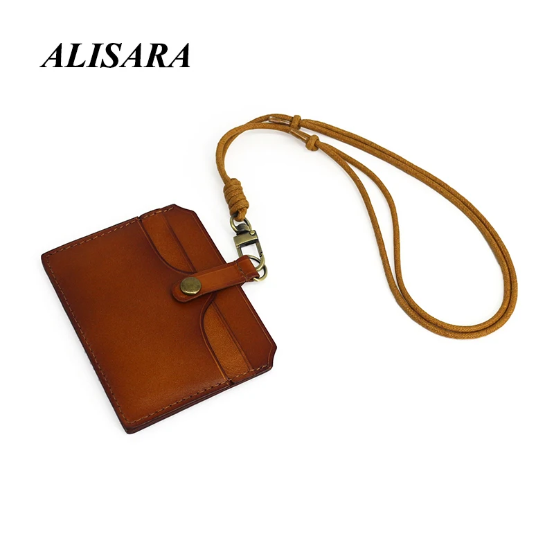 

Original badge card set head layer cowhide access card holder male retro handmade hanging neck coin purse female