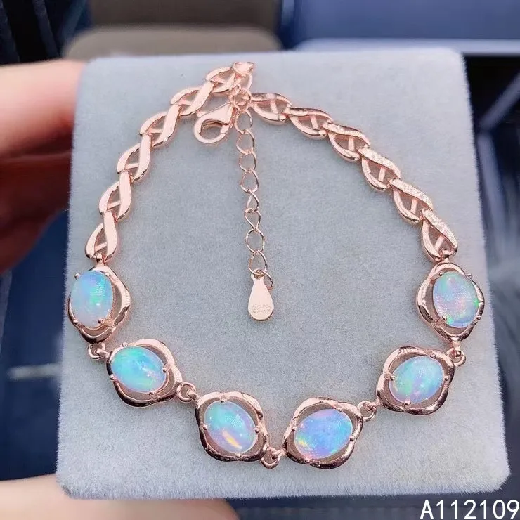 

Fine Jewelry 925 Sterling Silver Inset With Natural Gemstone Women's Luxury Popular Oval White Opal Hand Bracelet Support Detect