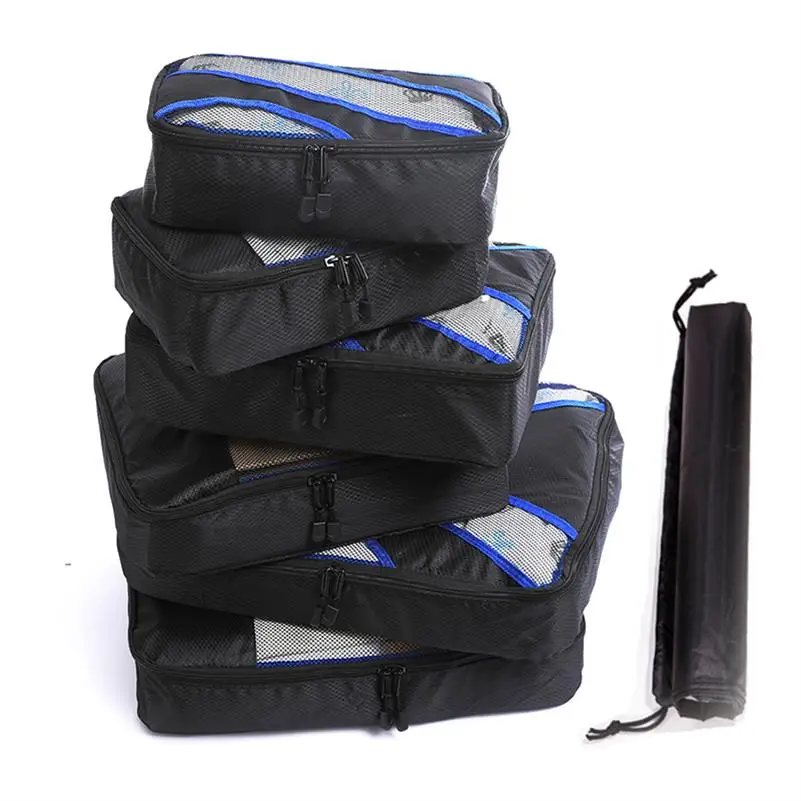 BLACK 6 SET Чемодан Упаковка Куб нейлон/Для женщин/большой/дамы/большой/Водонепроницаемый/дорожные сумки Органайзер комплекты Упаковка куб Организатор вещевой мешок - Цвет: BLACK 6 SET