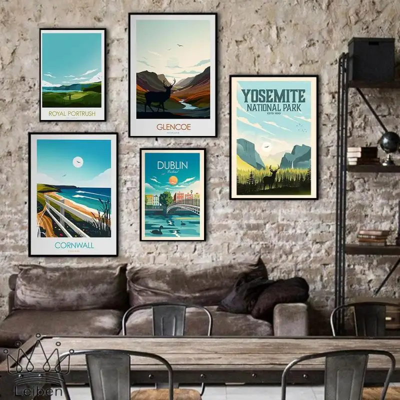 Ретро-постер туристического городского пейзажа Дублин Ирландия глакоке пейзаж