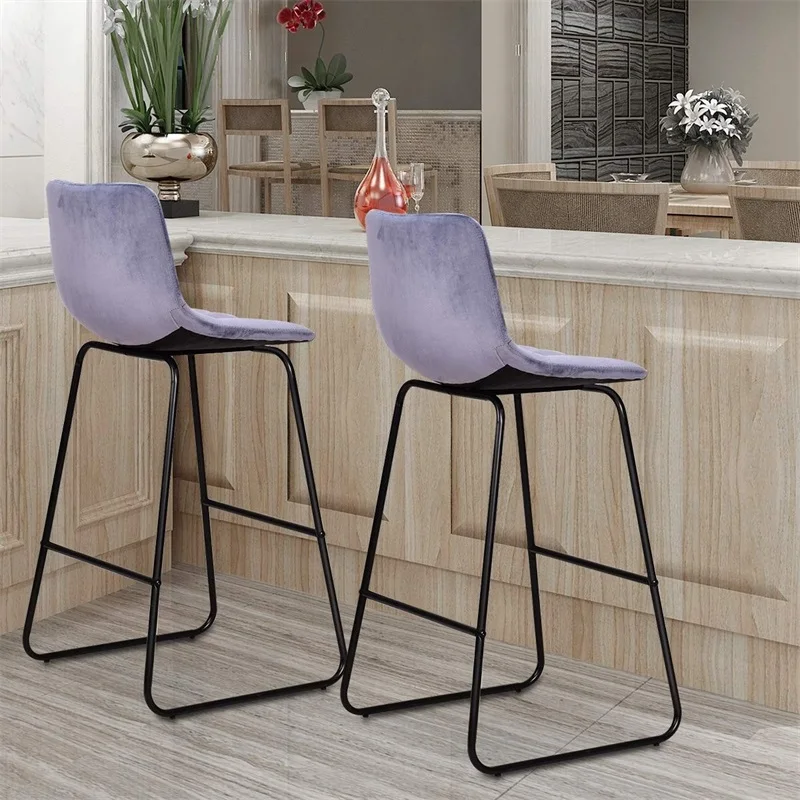 Набор из 2 бархатных барных стульев для паба кухонные железные стулья высокий
