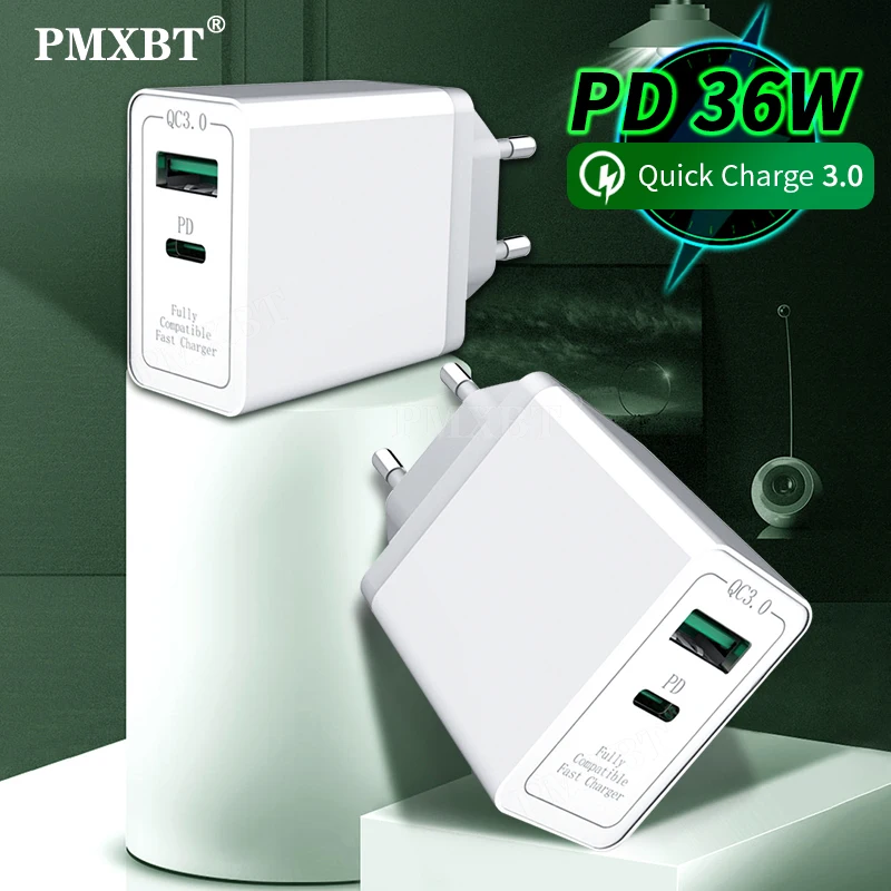 

PD 36 Вт с разъемом USB Type-C зарядное устройство QC 3,0 Быстрая зарядка для iPhone 12 11 Huawei Xiaomi Мобильный телефон портативный путешествия EU/US адаптер дл...