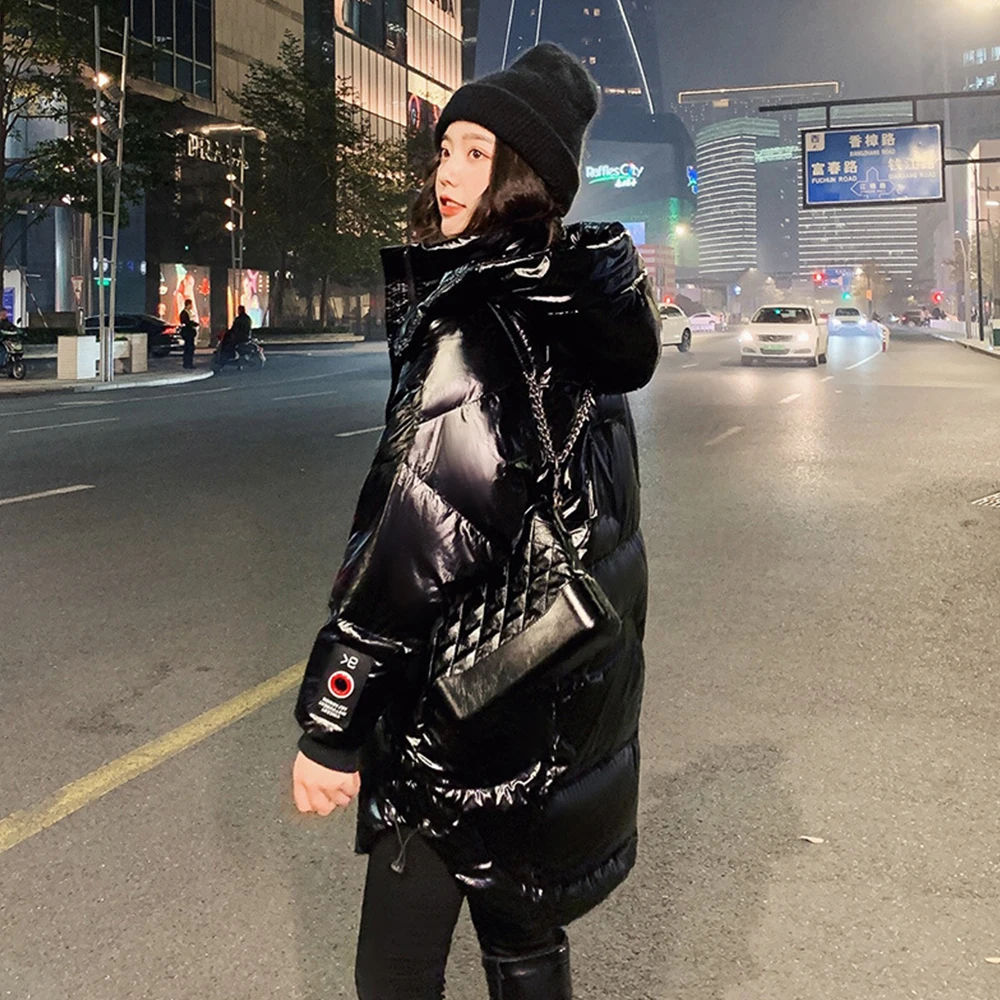 Высокое качество плотный длинный женский пуховик белый утиный пух с капюшоном на