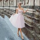 Платье для встречи выпускников 2020, розовое кружевное платье-трапеция из тюля с аппликацией, вечернее платье до середины икры для выпускного вечера, платье для 15 лет