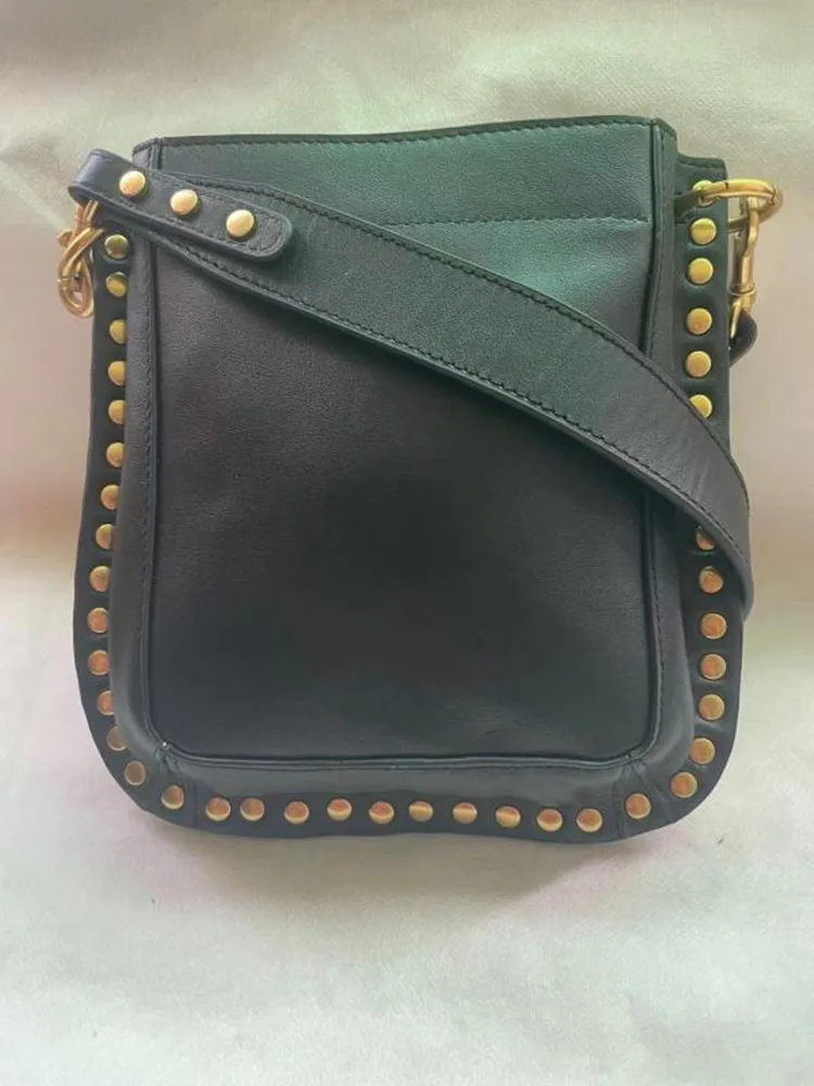 Goede Vrouwen Klinknagel Decoratie Echt Lederen Mini Een Schoudertas Zwart Nieuwe Mode 2021 Dames Handtas