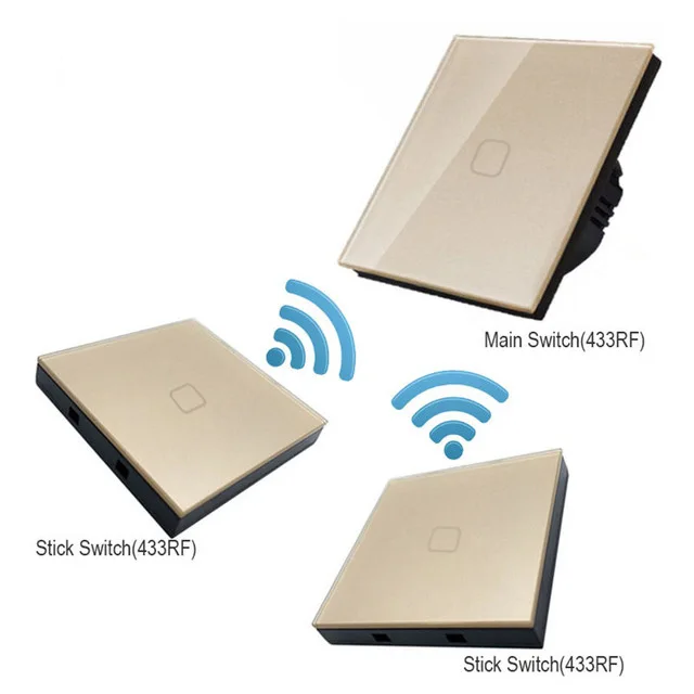 Gold 1 Gang Esooli EU Standard Luxury Crystal Glass Wall Switch Touch Switch Normal 1 Gang 2 Gang Stick Touch Switch led switch - Цвет: Gold 1 Gang