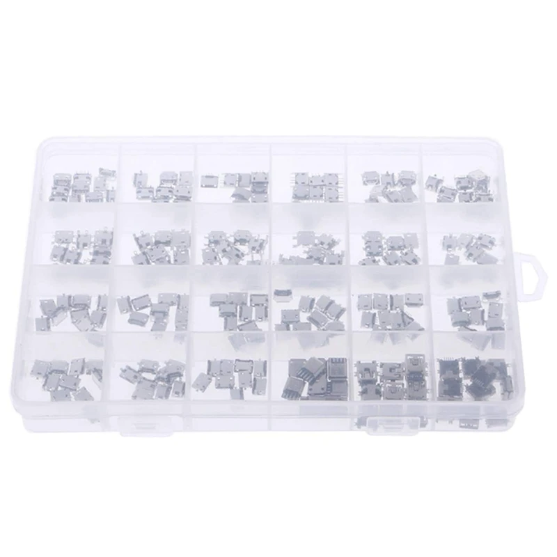 

240PCS 24 Models Mini USB Connector Socket Jack USB Connectors Set