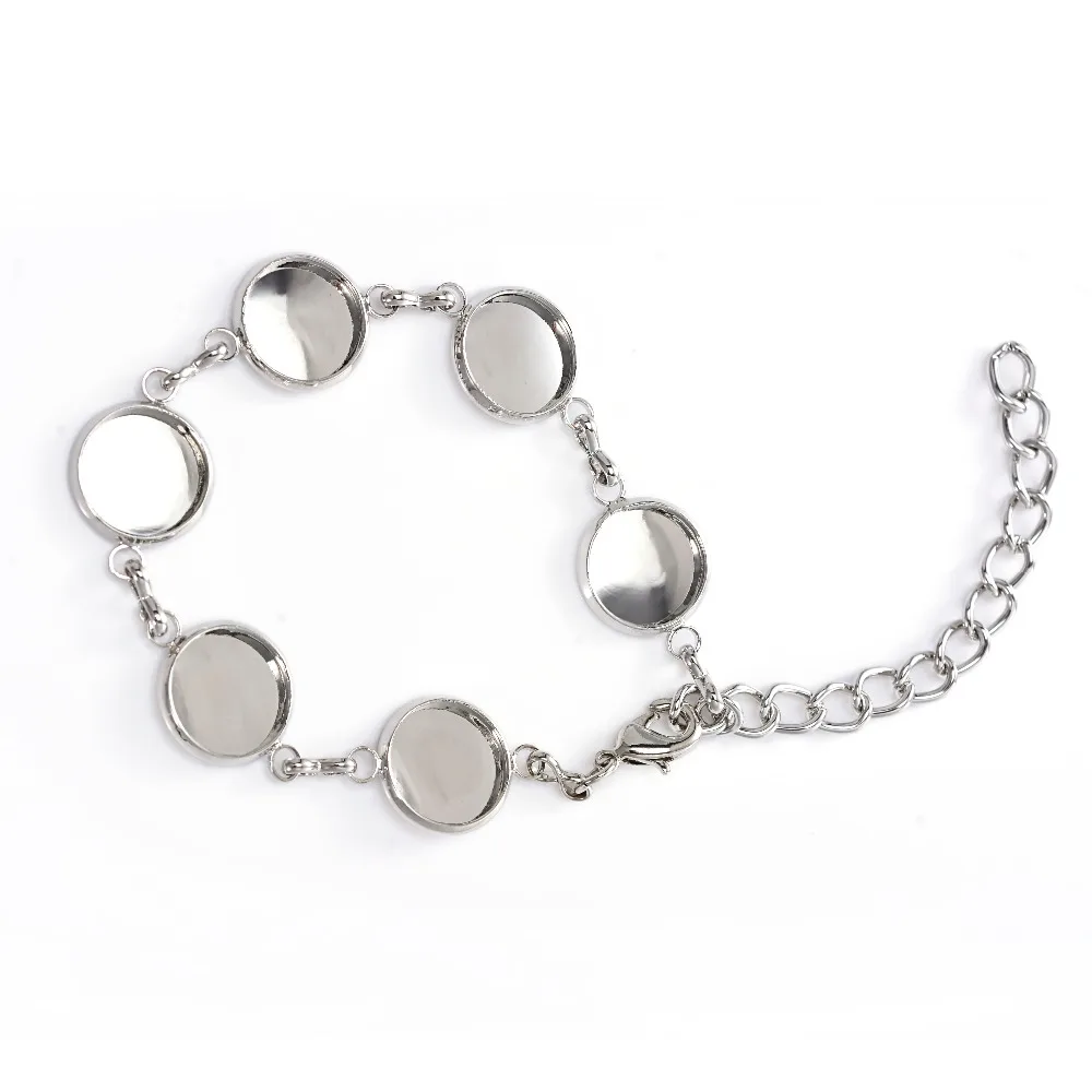 Rhodium 10 шт. подходит 10 мм 12 мм 14 мм 16 мм 18 мм 20 мм круглый стеклянный кабошон манжета лоток ободок Pad Пустые Настройки Браслет База для DIY - Цвет: Rhodium