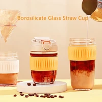 gf portable glass coffee cup with sealed lid and straw summer drinking bottles travel mugs tumblers two ways for drinking cup