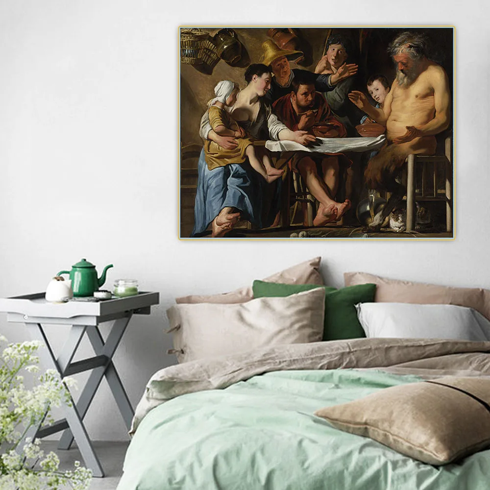 Jacob Jordaens 》 The satyr and the peasant family картина маслом на холсте эстетическая плакат