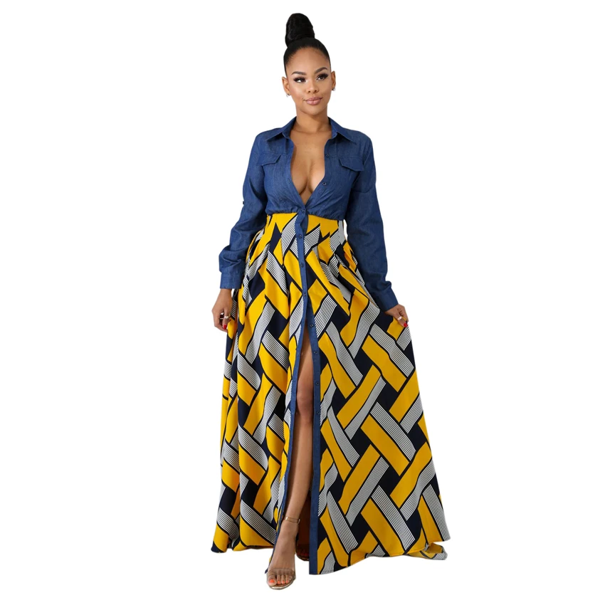 Платья с v образным вырезом в африканском стиле для женщин имитация 2 частей
