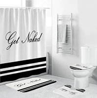 black and white %e2%80%9cget naked%e2%80%9d print shower curtain 4 piece minimalistic design high quality bathroom set with hook for home decor