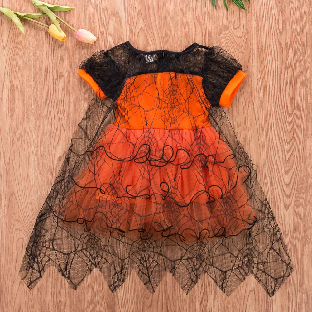 Фото Toddler Baby Girls Halloween Costume Cute Spider Web Tulle Cloak Dress Party Princess Dresses Clothes №4