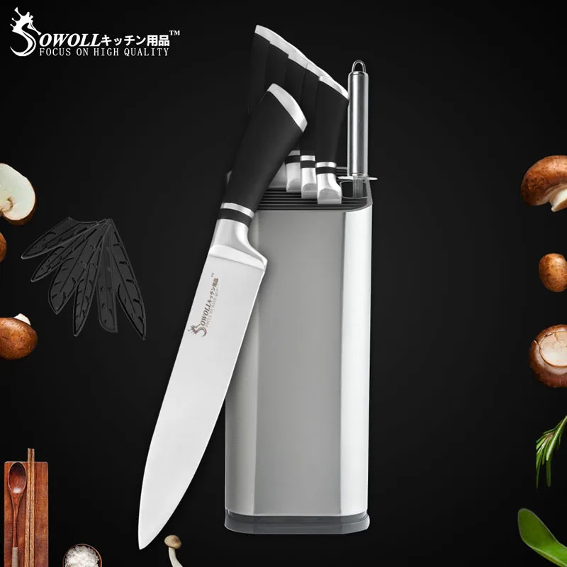 8 Pcs Knives Set Набор кухонных ножей Sowoll, 6 шт., хорошее качество, экономичный набор ножей из нержавеющей стали, нож для нарезки хлеба, нож для фруктов Santoku - Цвет: 8 Pcs Knives Set