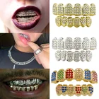 В стиле хип-хоп, декоративные Зубные коронки для унисекс верхней и нижней рот цвета: золотистый, серебристый Цвет зубов грили Стразы для зубов рок ювелирные изделия для тела