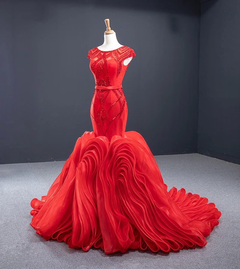 J66926 jancember royal red mermaid evening dress long o neck tiered lace gala dress vestidos de fiesta largos elegantes de gala