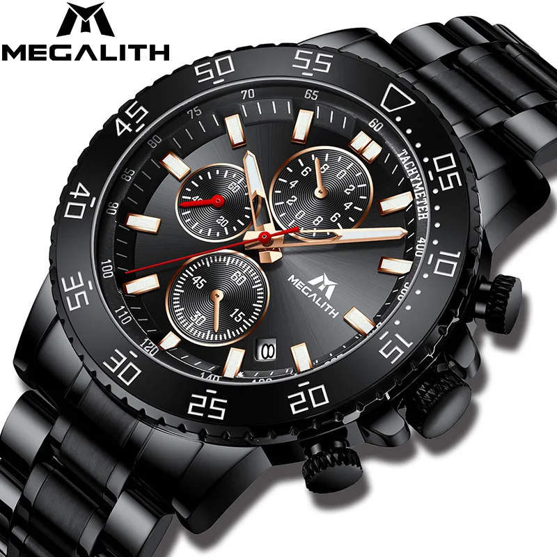 

Relogio Masculino MEGALITH Sport Waterproof Analogue Watch Men Fashion Quartz Wristwatch Gents Luminous Chronograph Clock 8087M