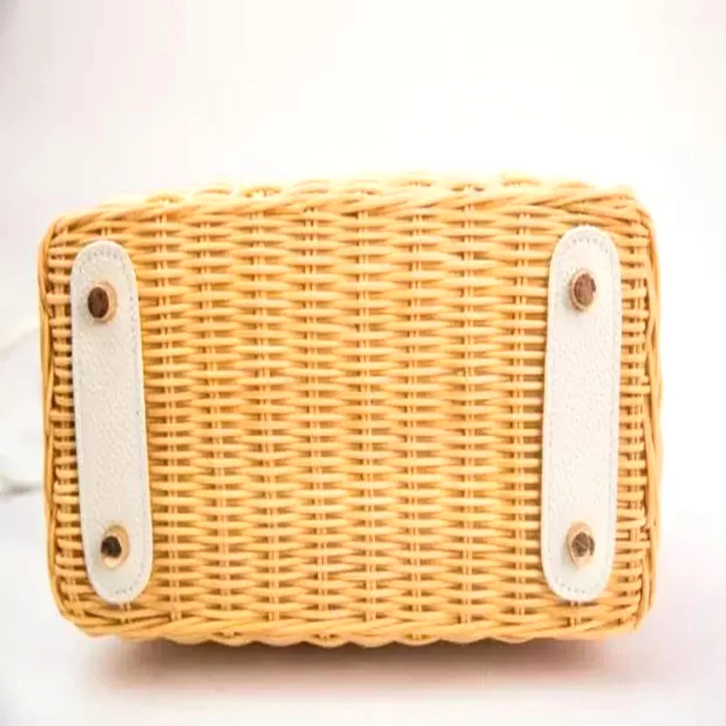 

The New Leather Women's Bag Rattan Bag Hand-Held Slanted Bag Bamboo Basket Woven With Calf Leather Handbag Shoulderbag