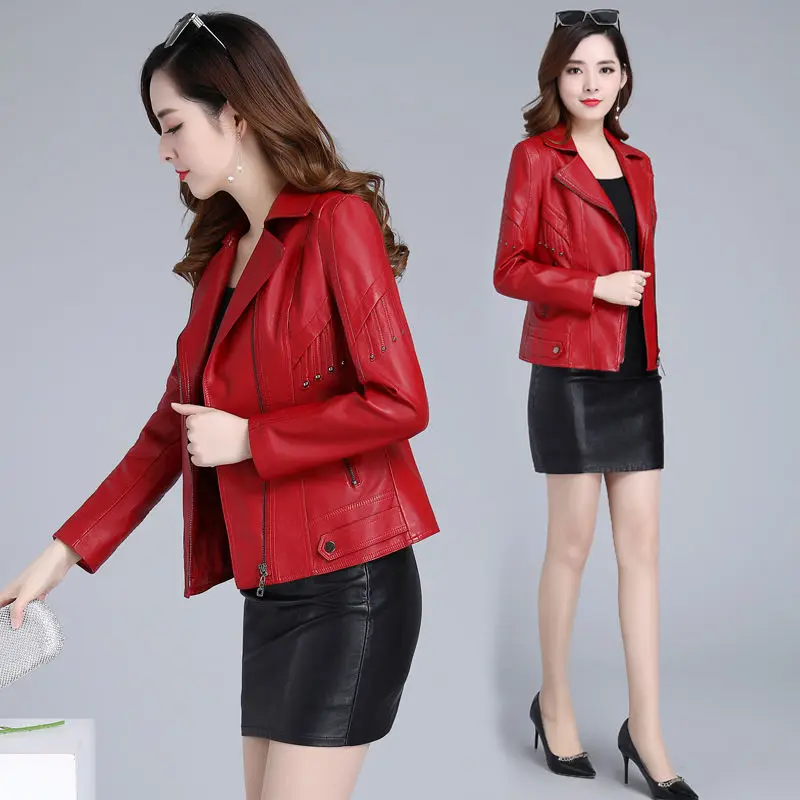 

2020 Spring New Large Size 3XL 4XL 5XL Leather Coat Female Short Rivet Women's Leather Jacket Fashion Leisure Women's Clothing