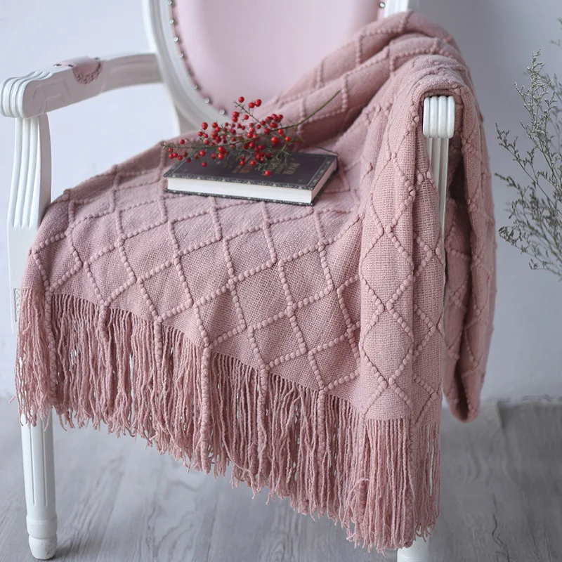Pink 127*170cm Knitted Soft Knit Luxury Throw Blanket Sofa Chair Home Decoration Textile Blanket Baby Children Bedding Use
