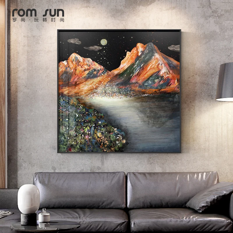 Красивый Ночной пейзаж Настенная картина для гостиной желтая и Красная Гора с