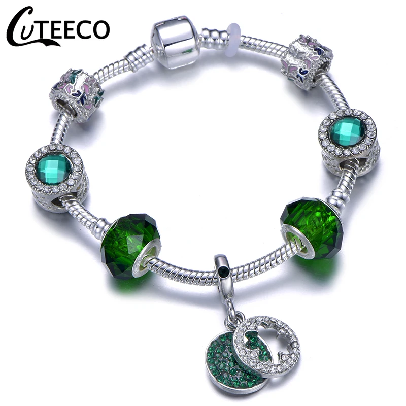 CUTEECO 925, модный серебряный браслет с шармами, браслет для женщин, Хрустальный цветок, сказочный шарик, подходит для брендовых браслетов, ювелирные изделия, браслеты