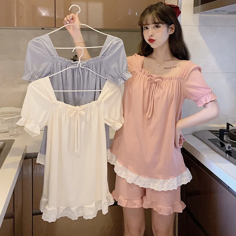 

Летний Новый Пижамный костюм из 2 предметов, Женская домашняя одежда, короткое интимное белье, повседневная одежда для сна, Хлопковая пижама...