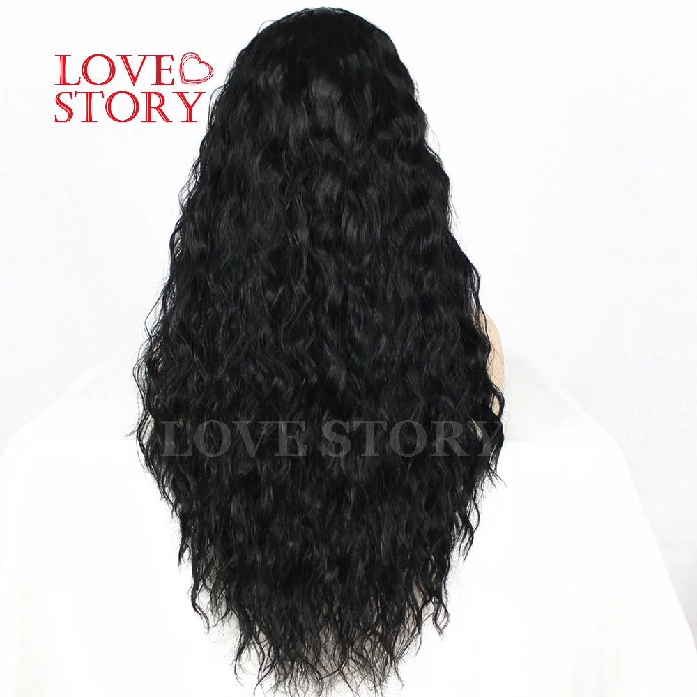 Lovestory черный цвет синтетический парик фронта шнурка высокой плотности вьющиеся