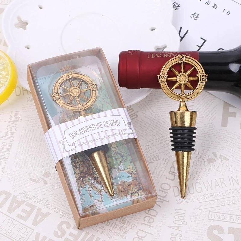 

10pcs Metal Wine Bottle Stoppers Travel Theme Wedding Guest Gift StopperCompassWineStopper Wedding Souvenirs Wine Accessories