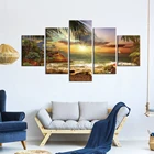 5 панелей пляж Солнечный свет вид Холст Картина настенное искусство модульная Пальма природный пейзаж океан Картины домашний декор